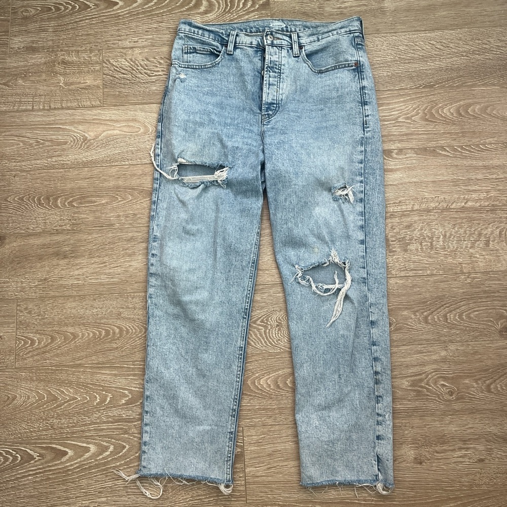 Old Navy Blue Straight Leg Jeans with Distressed Details